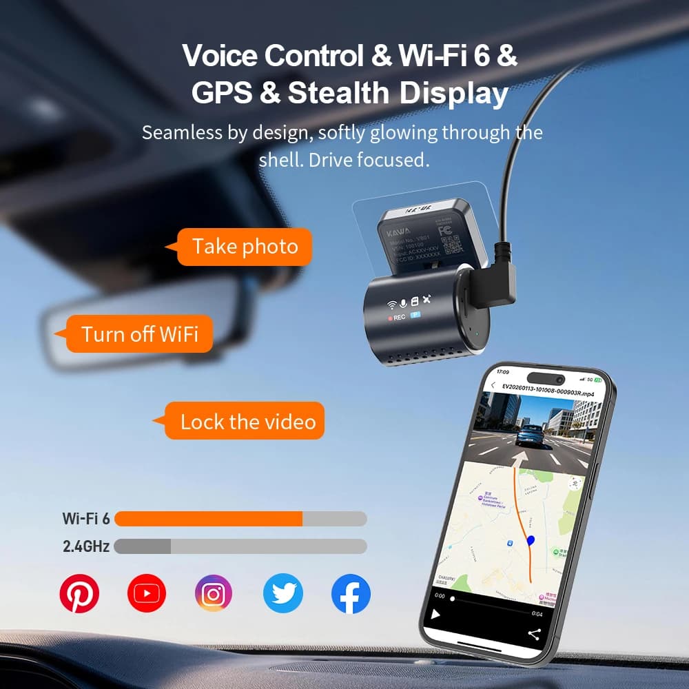 KAWA 4K Front Dash cam MINI 7 Pro,WiFi Car Camera with APP/Voice Control/WIFI6/GPS, AUTO Video Recorder,Dashcam,HDR,Dash camera - 3