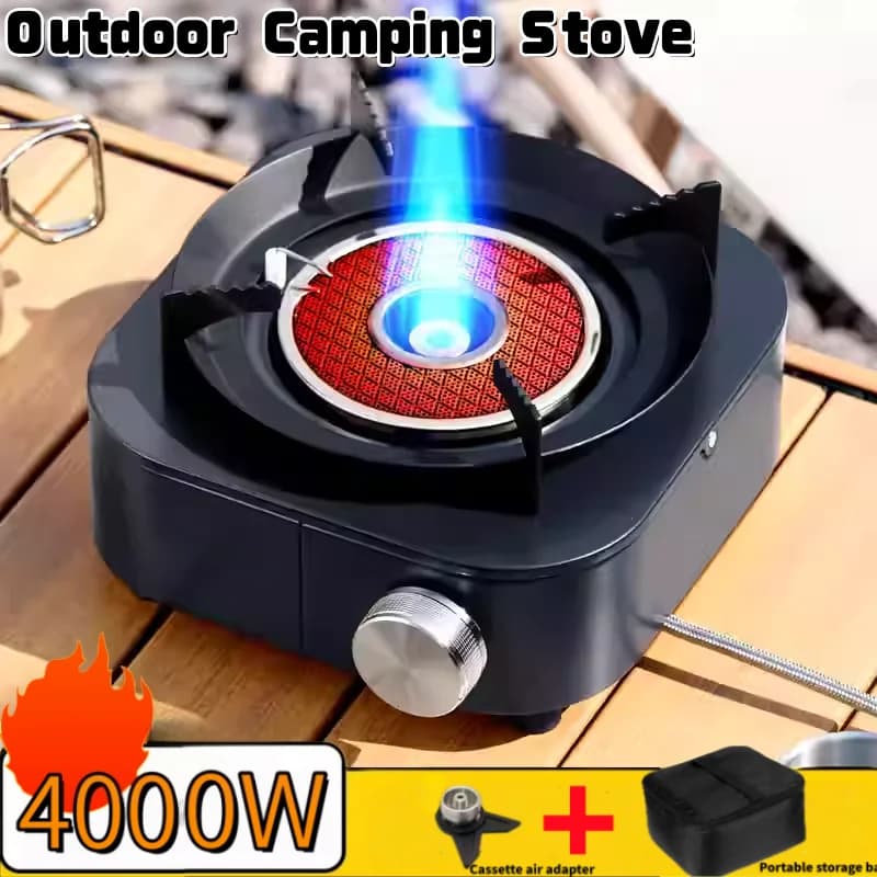 Portable outdoor gas stove, windproof design camping stove, multifunctional outdoor picnic stove, suitable for camping trips