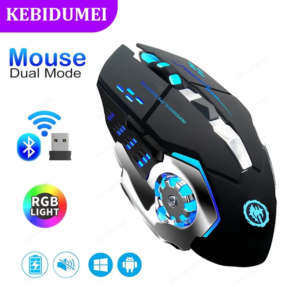 ماوس بلوتوث 5.2 بإضاءة RGB، ماوس ألعاب لاسلكي 2.4G، ماوس صامت قابل للشحن، 3600 DPI، مناسب لماك بوك واللاب توب والأجهزة اللوحية