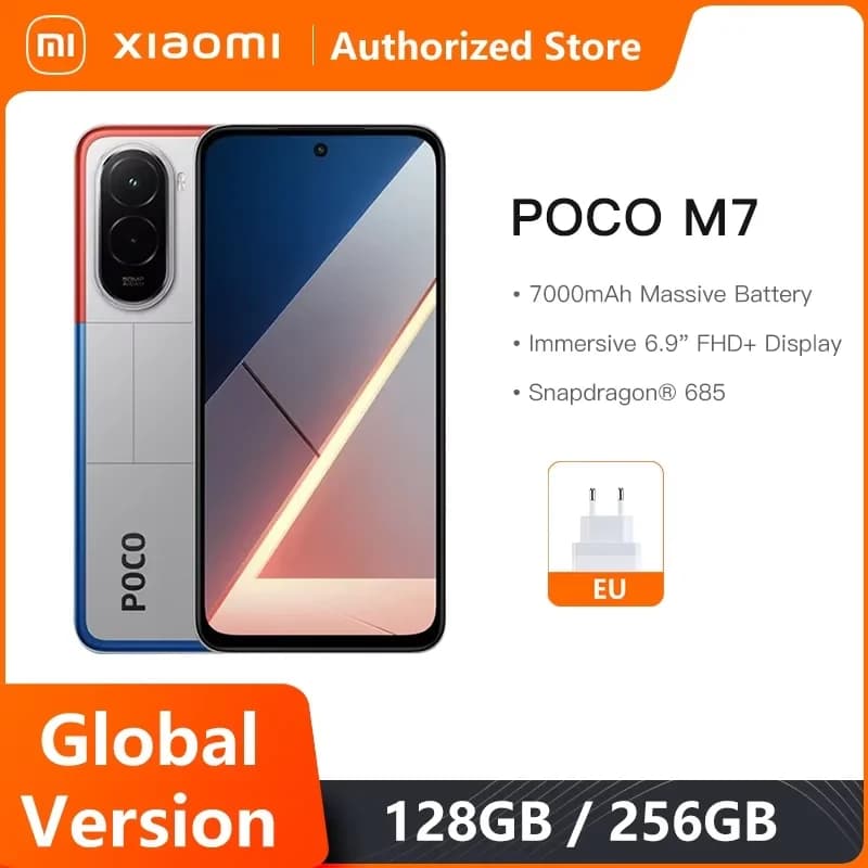 هاتف POCO M7 نسخة عالمية معالج Snapdragon 685 شاشة 6.9 بوصة 144 هرتز FHD+ بطارية 7000 مللي أمبير NFC شحن سريع 33 واط NFC