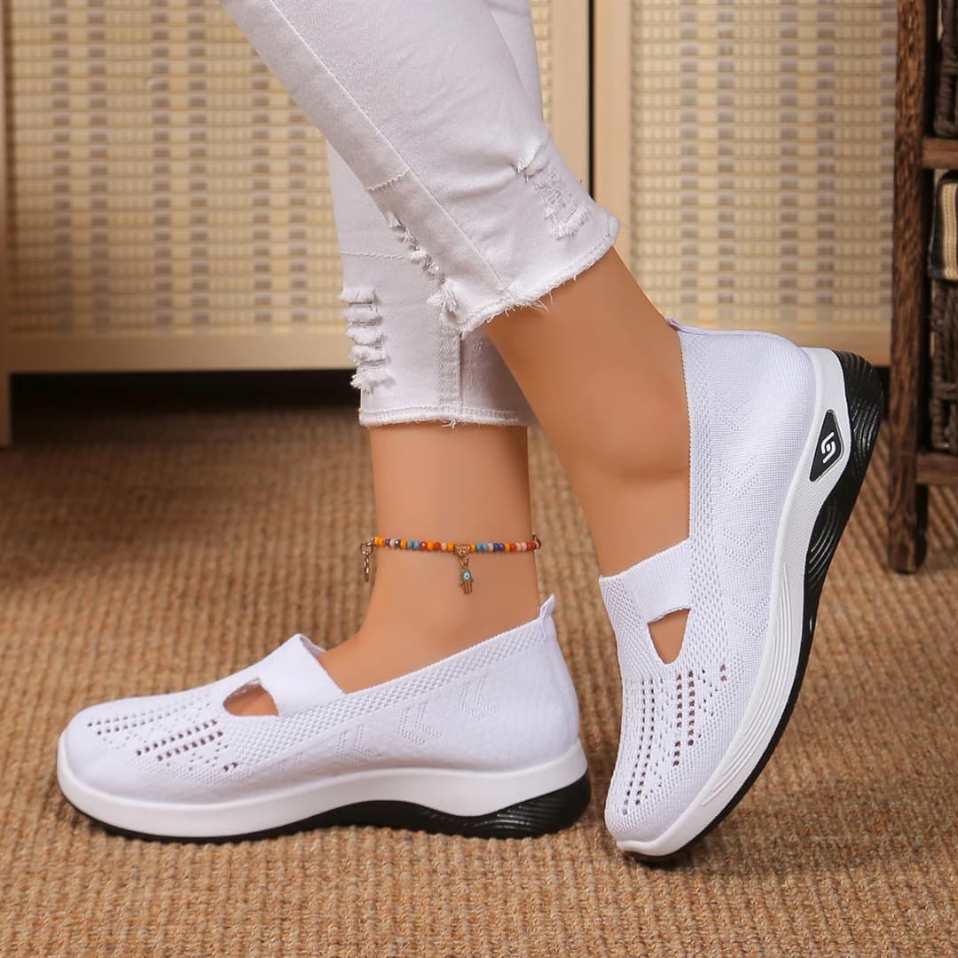 أحذية نسائية رياضية كاجوال، خفيفة الوزن، قابلة للتنفس، بلون سادة، نعل ناعم، أحذية محبوكة منخفضة - 5