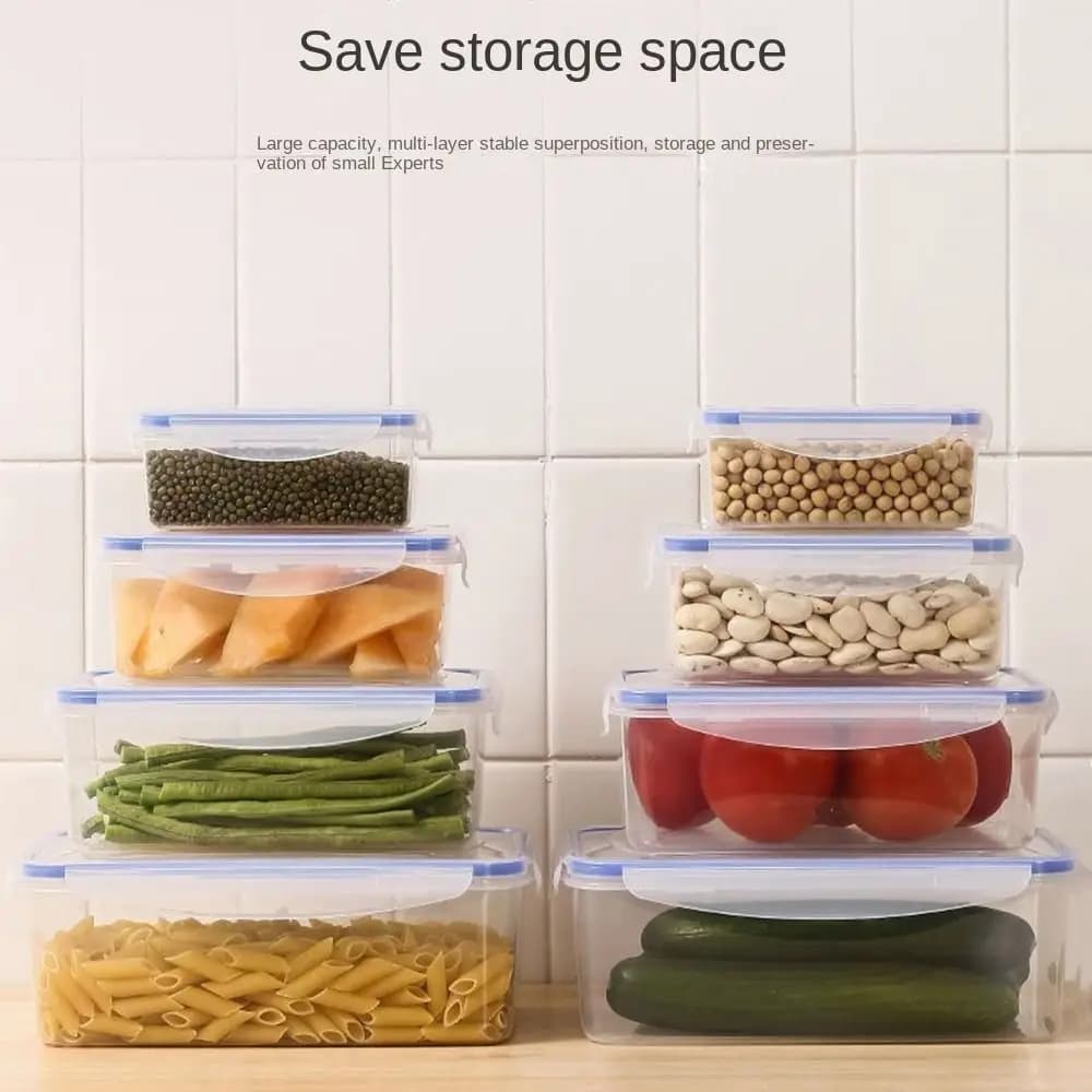 Sealed Rectangular Refrigerator Storage Box with Lid Plastic Trasparent Crisper Food Containers Stackable Microw - 4