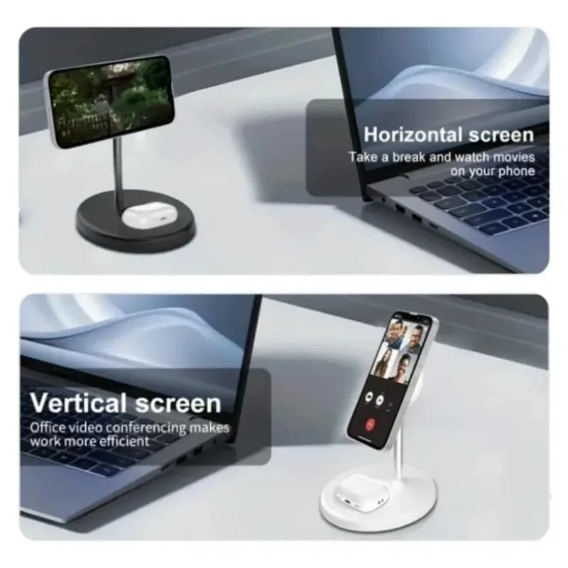 2-in-1 Magnetic Wireless Charger Stand for iPhone 17 16 15 14 13 12 AirPods 4/3 Pro for MagSafe Fast Wireless Charging Stantion - 4