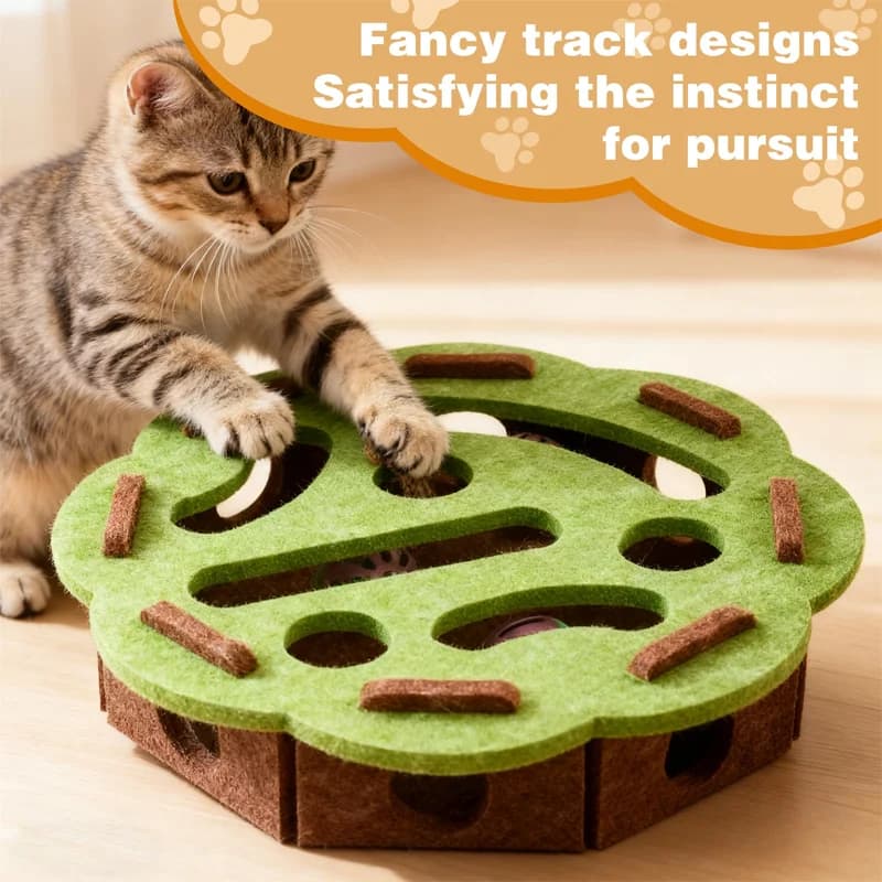 Cat scratch puzzle rich box, cat toy with 3 trackballs, indoor cat scratch and hunting puzzle felt material maze box (green)