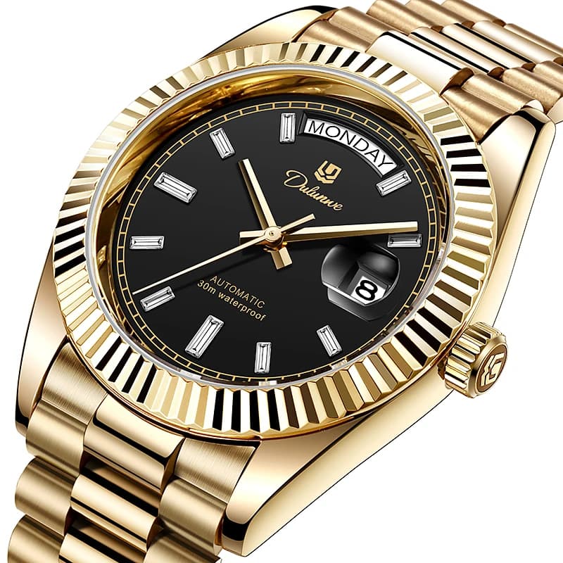 ساعات أعمال رجالي ماركة فاخرة تقويم أسبوع ساعة ميكانيكية أوتوماتيكية رجالي مقاومة للماء ذهبية ستانلس ستيل