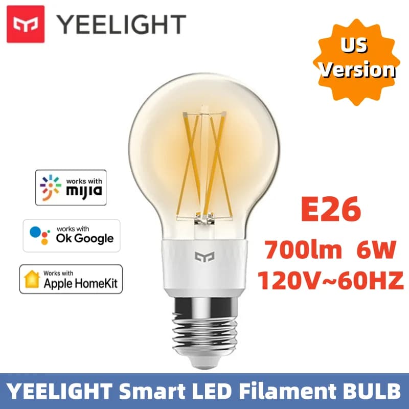 نسخة أمريكية YEELIGHT مصباح LED ذكي E26 اتصال WiFi 120V مصباح زجاج شفاف كلاسيكي متوافق مع HomeKit