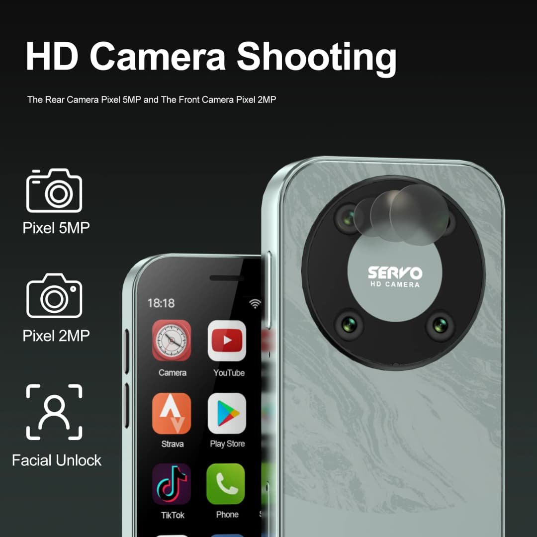 هاتف سيرفو كينج 9000 الذكي الصغير بشاشة HD 3.0 بوصة، أندرويد 10.0، شبكة 4G LTE، 2 جيجابايت رام + 16 جيجابايت روم، بطارية 2000 مللي أمبير، التعرف على الوجه - 5