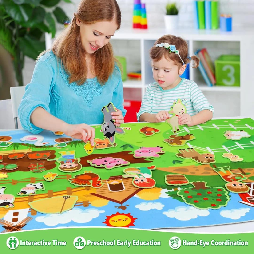 Farm Animals Felt Story Board Set Storytelling Early Learning Interactive Play Kit Wall Hanging Puzzle Toys for Toddlers Gifts - 2