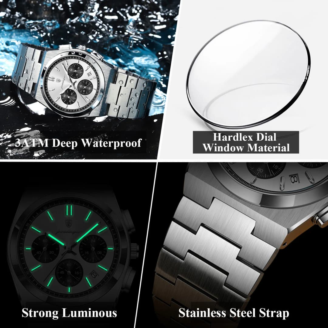 ساعة بويدجار رجالية فاخرة، كرونوغراف مع تاريخ، ستانلس ستيل، كلاسيكية، مقاومة للماء، مضيئة، كوارتز - 4