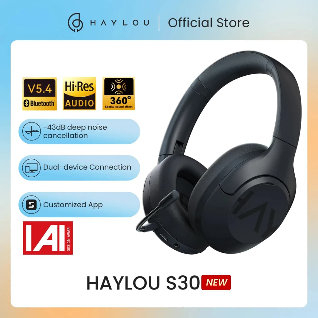 سماعات رأس HAYLOU S33 لاسلكية بتقنية البلوتوث 5.4 مع ميكروفون و إلغاء الضوضاء و صوت عالي الدقة 43dB و مشغل نشط 40mm