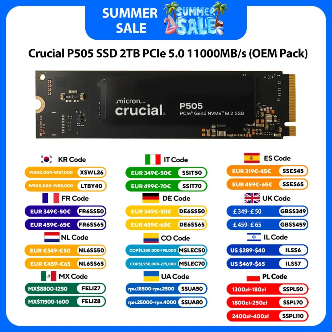 Crucial P505 SSD 2TB PCIe 5.0 NVMe M.2 2280 Internal Solid State Drive QLC Compatible with Laptop Desktop for PC Gamer(OEM Pack)