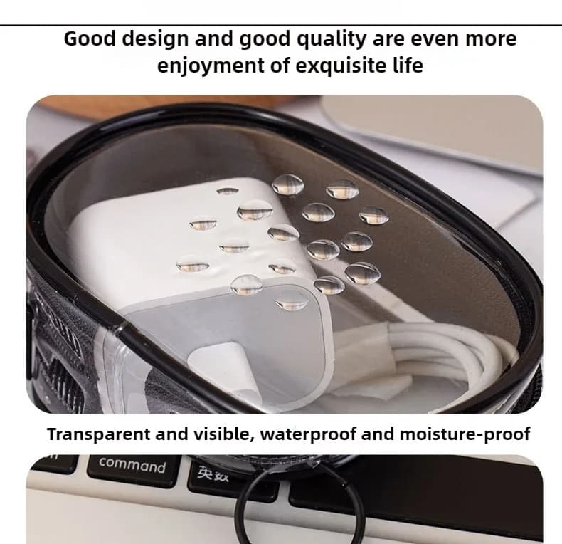 حقيبة تخزين شفافة صغيرة بسحاب، حقيبة تخزين محمولة مقاومة للغبار لشحن كابل البيانات أثناء السفر، حقيبة سماعات وشاحن - 3