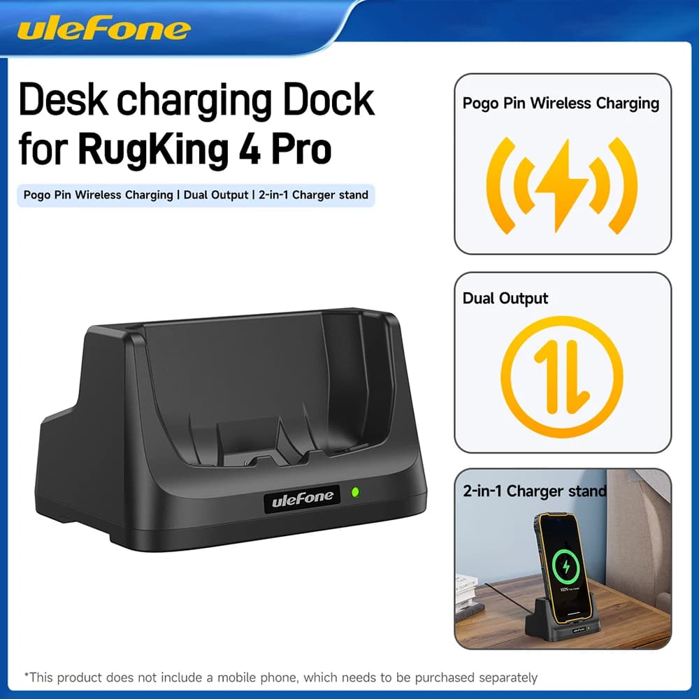 Ulefone Desk Charging Dock Pogo Pin Wireless Charging, Dual Output 2-in-1 Charger Stand for RugKing 4 Pro