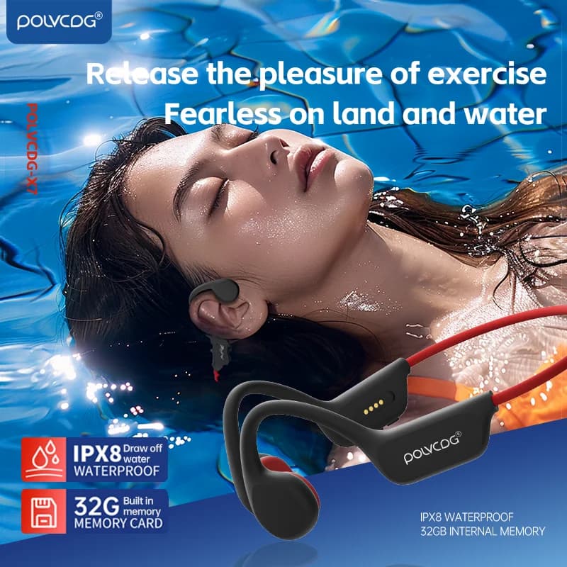 سماعات رأس POLVCDG Bone Conduction IPX8 32GB بلوتوث 5.3 لاسلكية مع ميكروفون مقاومة للماء سباحة 2024 جديد - 3