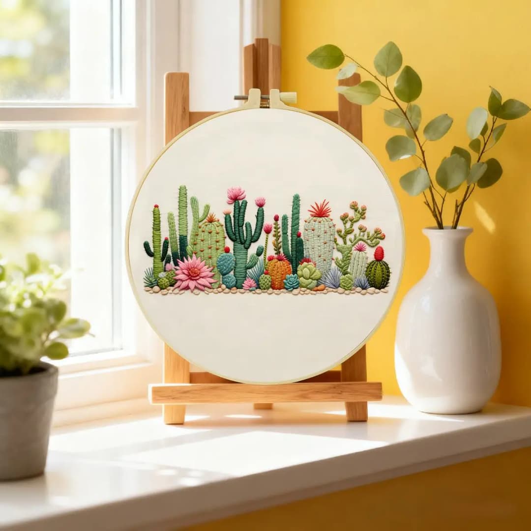 1pc 20X20CM/15X15CM 7.87/6.3inch Plant - Cactus Embroidery Starter Kit DIY Kit DIY Embroidery Kit Manualidades Craft Painting - 2