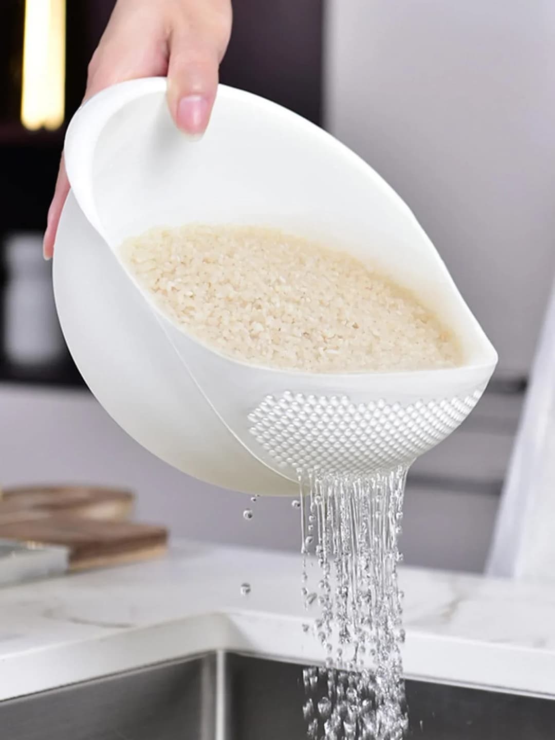 1PC- Silicone Colander Rice Bowl Drain Basket Fruit Bowl Washing Drain Basket with Handle Washing Basket Home Kitchen Organizer - 4