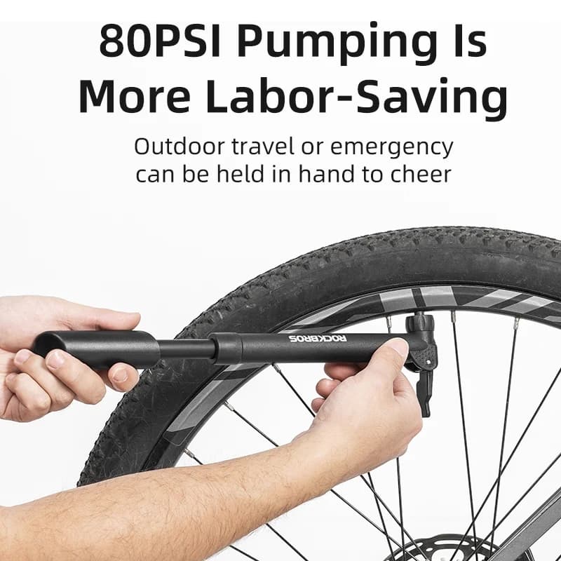 ROCKBROS Bike Pump 80PSI Schrader Presta Valve Bicyle Pump MTB Road Mini Portable Air Inflator nylon Cycling Pump Accessories - 4