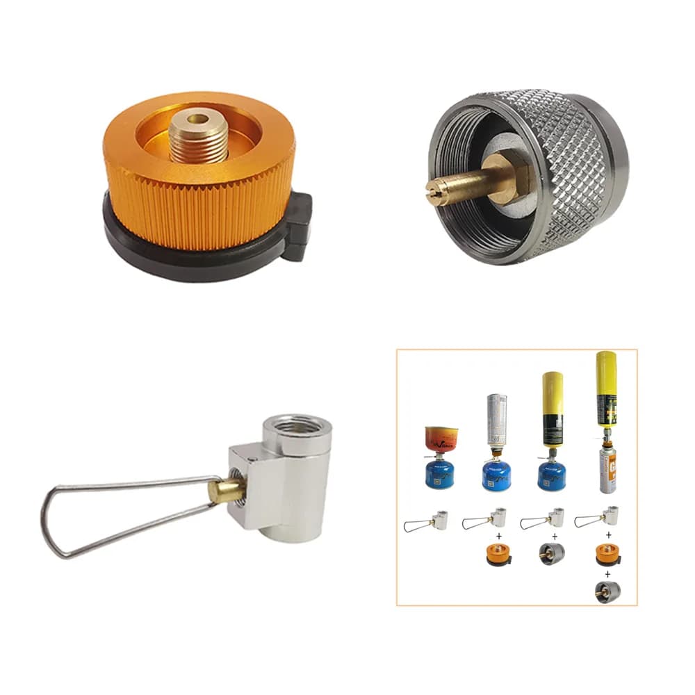 مجموعة محولات موقد التخييم 3 قطع، محول علبة البيوتان، محول عبوة EN417، صمام ليندال، محول البروبان - 3