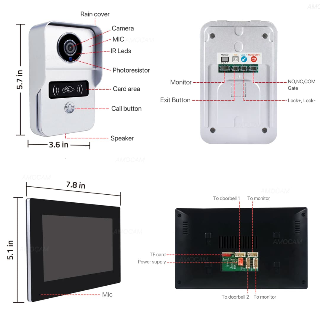 Wireless Wifi Video Doorbell System, 1080P Doorphone Door Camera, 7 Inch Touch Screen, Video Intercom 32GB card for Home 4 Wire - 6