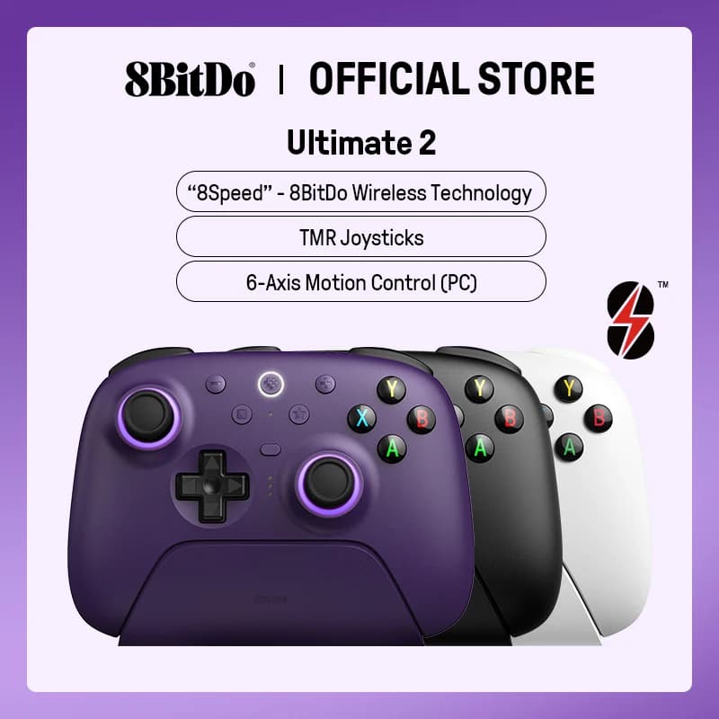 وحدة تحكم الألعاب اللاسلكية 8BitDo Ultimate 2 لأجهزة الكمبيوتر وأندرويد مع عصي تحكم TMR، زناد قابل للتبديل، تحكم بالحركة، 8 سرعات