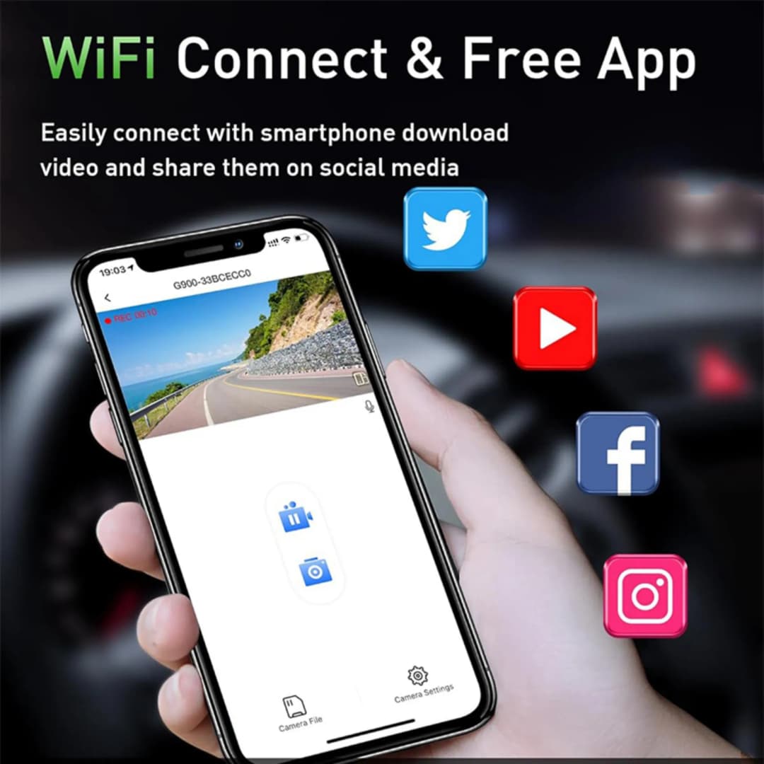 كاميرا سيارة بدقة 4K، واي فاي، كاميرا أمامية وخلفية، صندوق أسود، تسجيل 24 ساعة، وضع وقوف السيارات - 3