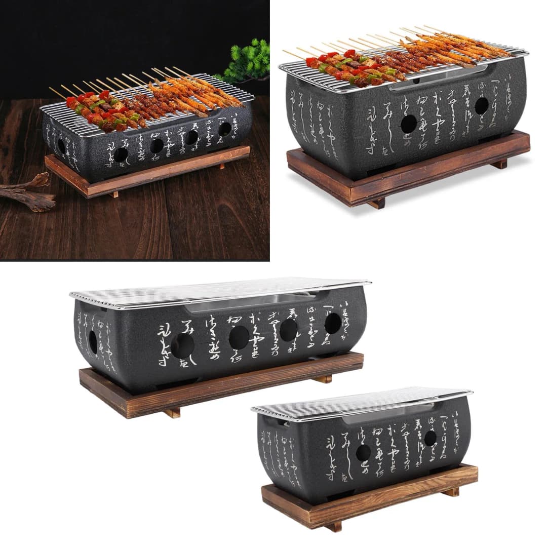 Japanese BBQ Grill Stove Rectangle Charcoal Barbecue Stove Quick Heating Aluminium Alloy Wire Grill Base for Camping - 2