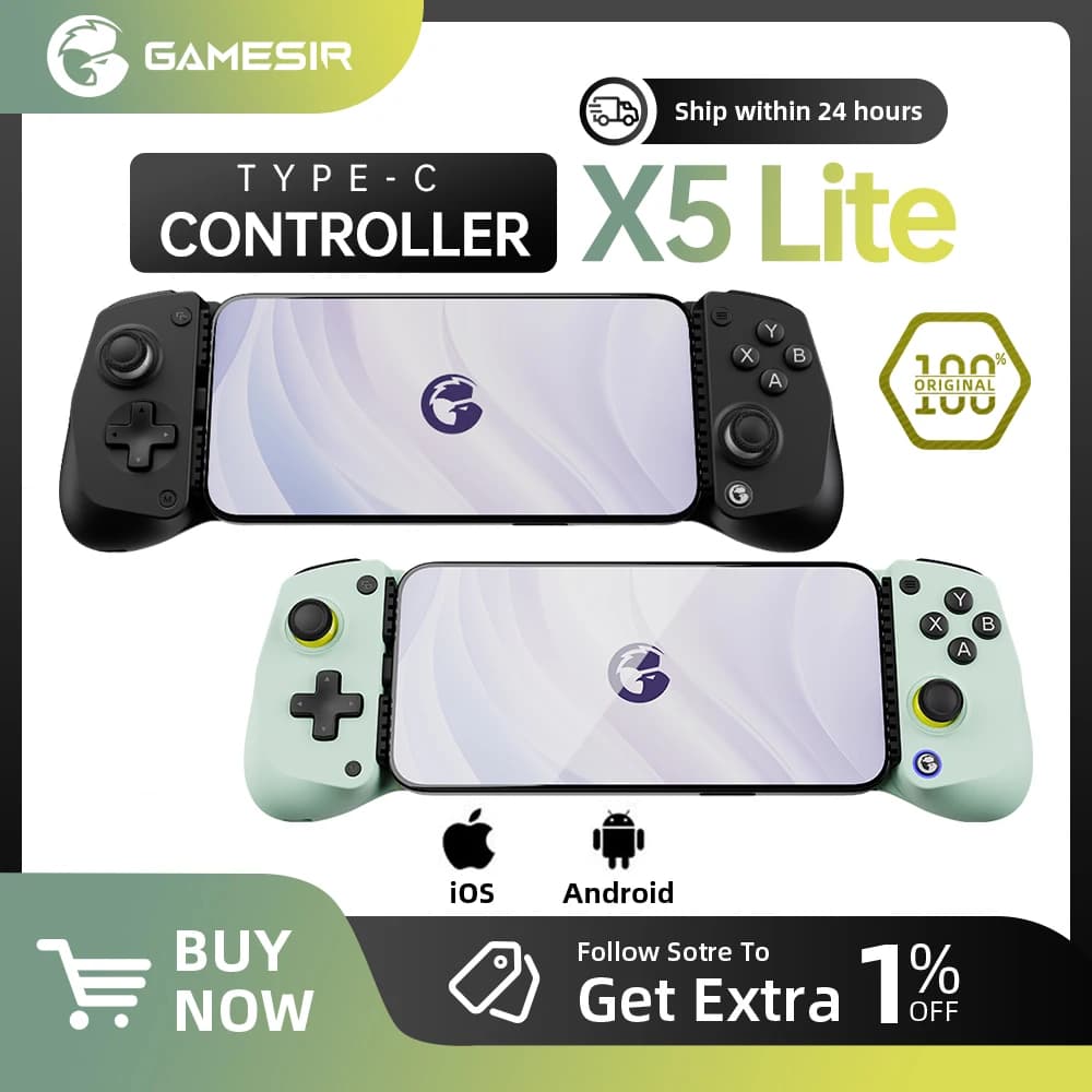 ذراع تحكم للألعاب المحمولة GameSir X5 Lite لهواتف آيفون وأندرويد، ذراع تحكم لألعاب Xbox، عصا تحكم بتأثير هول