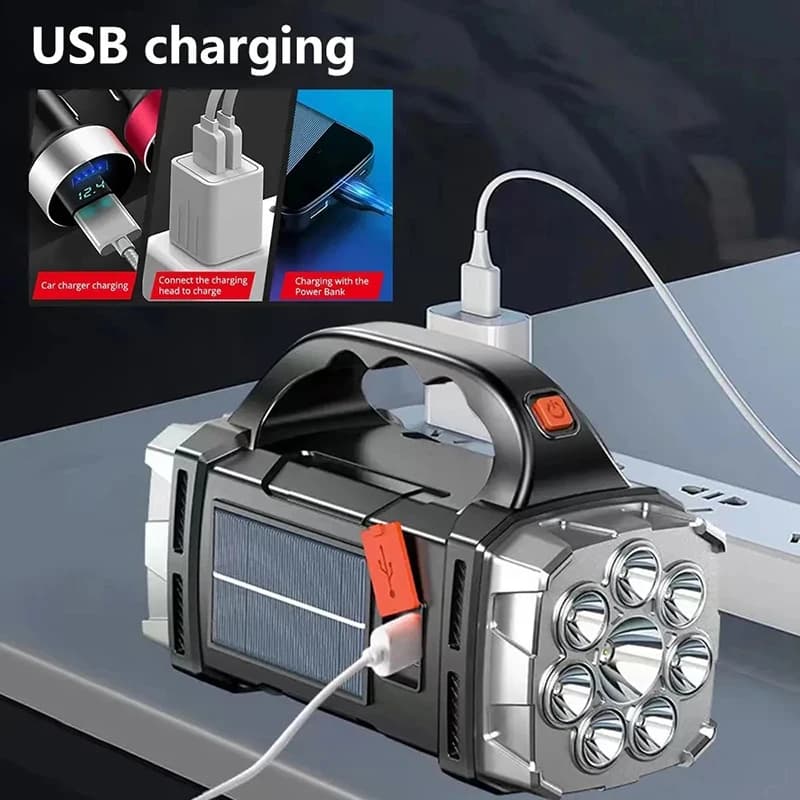Portable Powerful USB Rechargeable Flashlight Solar LED Light with COB Work Light 4 Gear Charge Mobile Phone Camping Lamp - 4