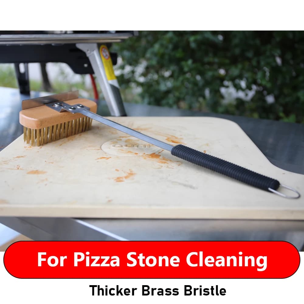 فرشاة تنظيف نحاسية لفرن البيتزا من شانغبيكسوان، مكشطة بمقبض من الفولاذ المقاوم للصدأ، فرشاة تنظيف نحاسية للشواية المنزلية، ملحقات الفرن - 5