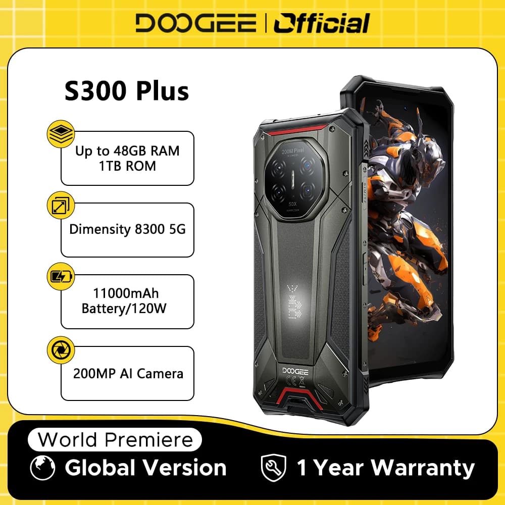نسخة عالمية DOOGEE S300 Plus هاتف متين 5G Dimensity 8300 12 جيجا رام 1 تيرا بايت 11000 مللي أمبير 120 واط شاشة 6.78 بوصة أندرويد 16 NFC