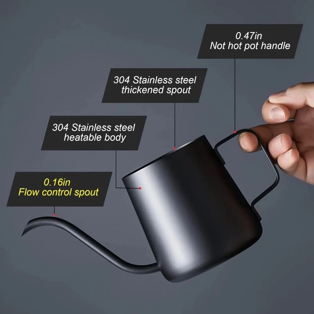 Pour Over Kettle Gooseneck Spout Coffee Tea Pot 12OZ for Coffee Maker Carafe, Camping Coffee Pot for Travel Coffee Maker Outdoor - 2