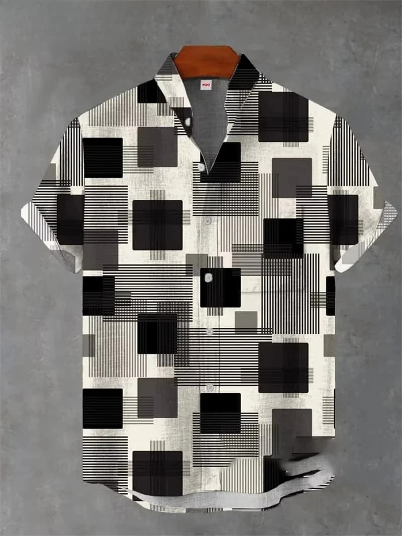 Vintage Men's Shirt 3D Printed Shirt Men's Casual Short Sleeved Top Fashionable Men's Lapel Button Shirt Men T-shirt Polyester - 5