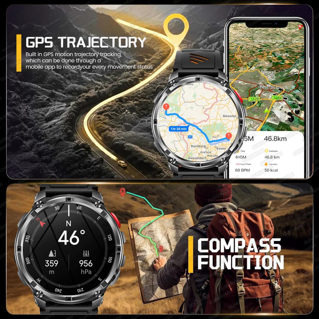 ساعة ذكية جديدة أصلية ببطارية 1100mAh للرجال مع نظام تحديد المواقع العالمي (GPS) ومقاومة للماء حتى 10ATM ومكالمات بلوتوث ساعة رياضية ذكية لهواتف أندرويد وآيفون - 3