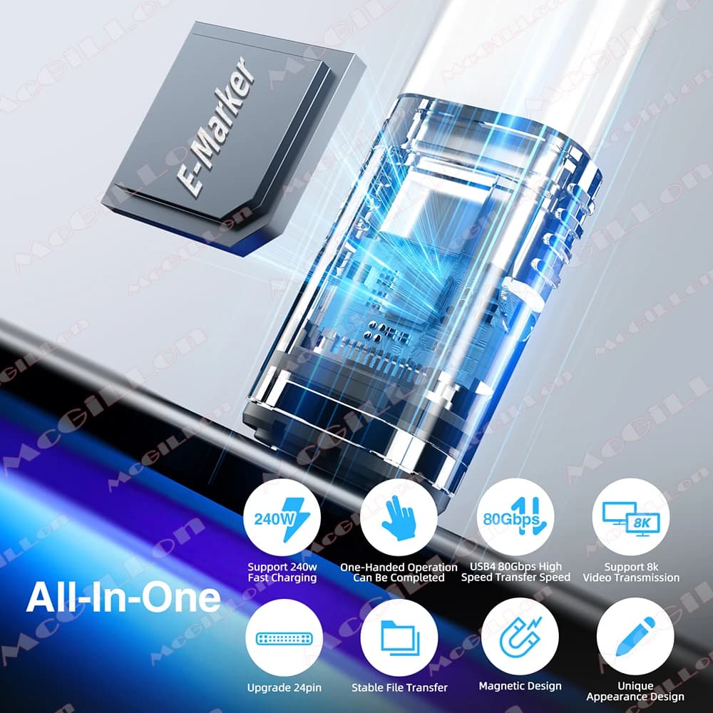 كابل محول شحن مغناطيسي سريع USB4 240 واط 80 جيجابت في الثانية، Thunderbolt4/3، يو إس بي C إلى Type-C، 8K@60Hz، محول OTG USB C - 5
