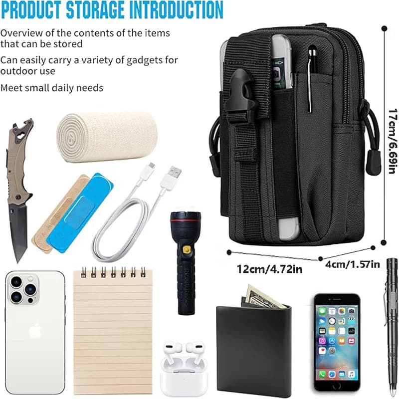 Universal EDC Tactical Molle Pouch Waist Bag with Cell Phone Holster Outdoor Gear Tool Gadget Pocket Belt Bags - 6