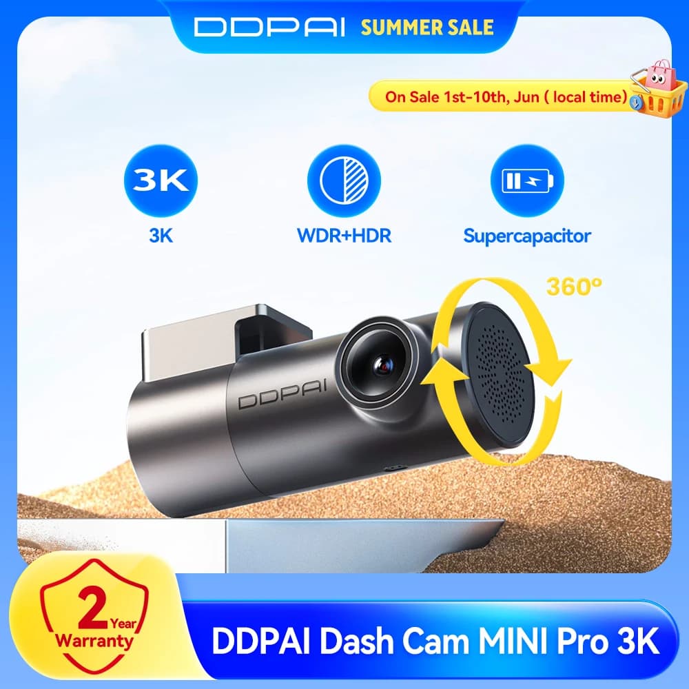 جديد DDPAI MINI Pro 3K HDR كاميرا سيارة 1620P مسجل فيديو رقمي WiFi رؤية ليلية WDR تحكم صوتي مراقبة وقوف السيارات 24 ساعة مجال رؤية 143 درجة