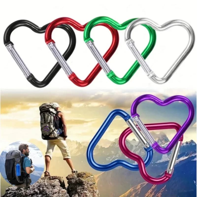 حلقة تسلق على شكل قلب مع مشبك مفاتيح معدني، أداة خارجية للتنزه والبقاء - 2