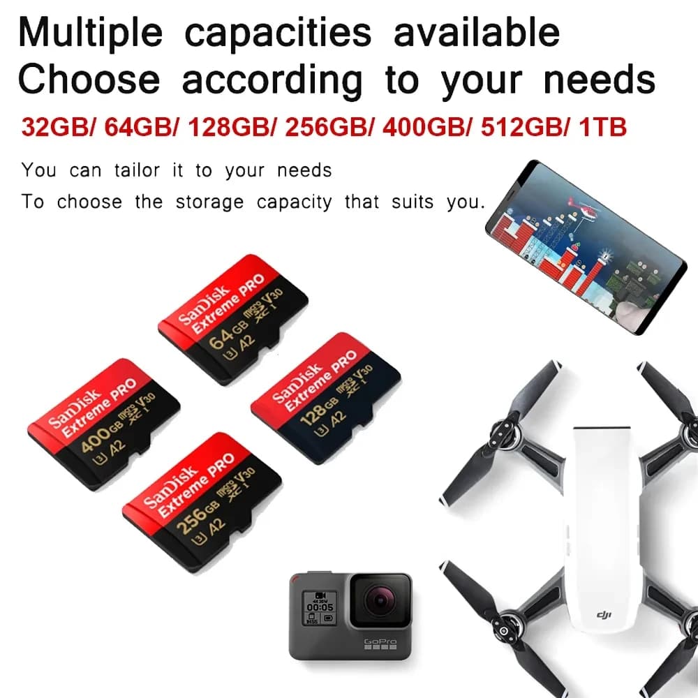 بطاقة ذاكرة SanDisk Extreme PRO Micro SD، 128GB/64GB/32GB/512GB/256G/400G/1TB، UHS-I، U3، 4K، V30، بطاقات Microsd TF - 5