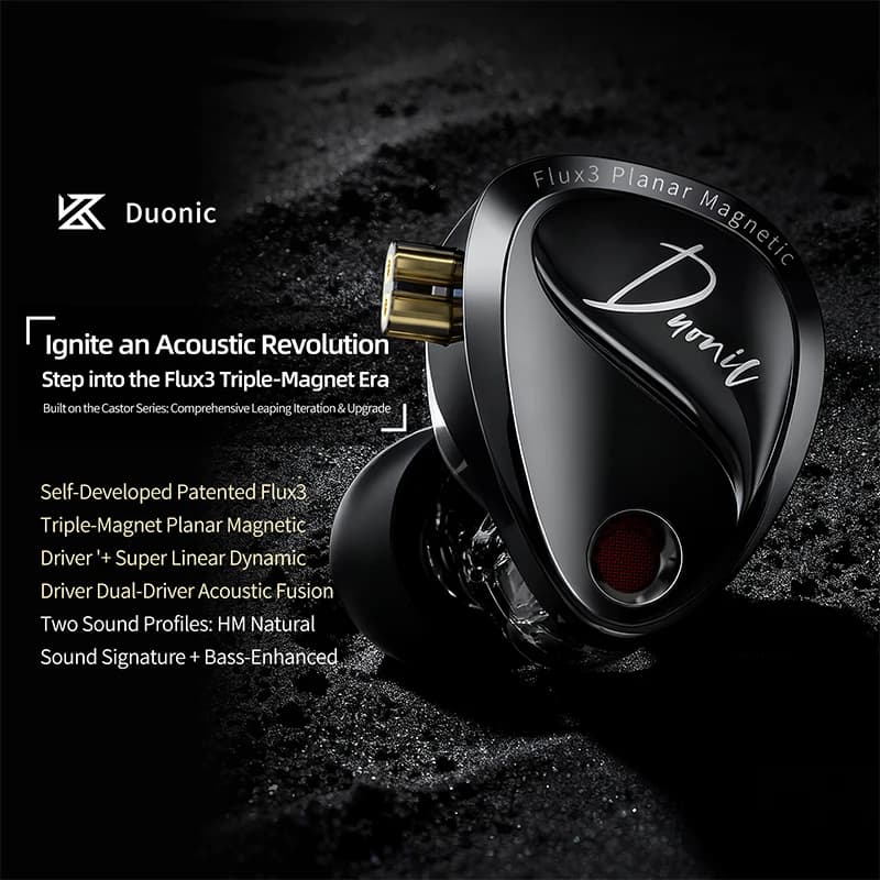 سماعات أذن KZ Duonic هاي فاي، مع سوبر سترو، ثلاثة مشغلات مغناطيسية مسطحة، ضبط صوتي HM - 6