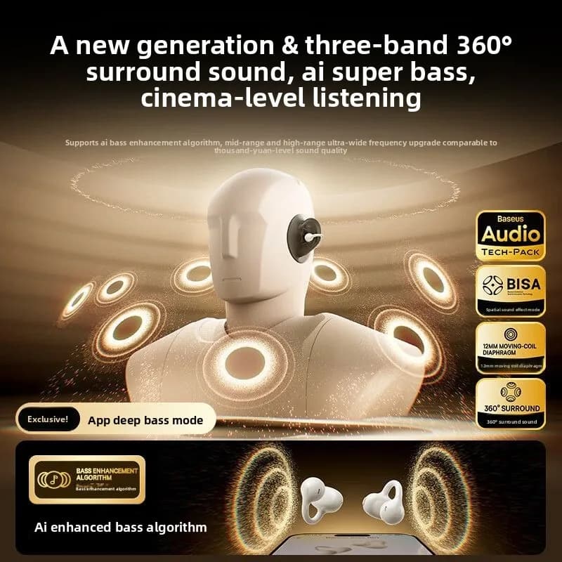 BASEUS BC1 Ear Clip Bluetooth 5 3 Headphones Open Ear Air Conduction Wireless Earbuds for Sport Running Workout with ENC Mic - 5