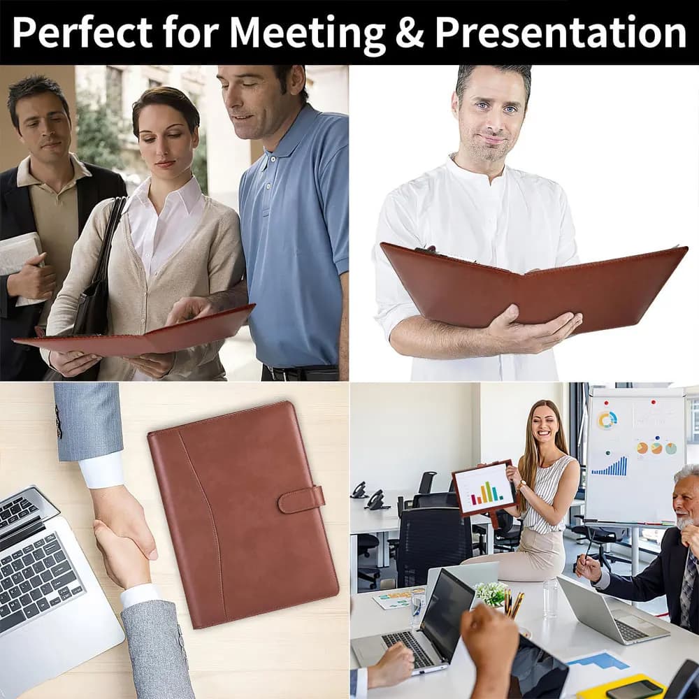مجلد جلدي متعدد الوظائف A4 مع لوحة كتابة، يتضمن مفكرة مبطنة، يحمل بطاقات البنك وأغراض تخزين أخرى - 6