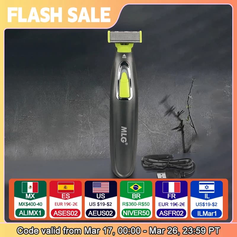 ماكينة حلاقة كهربائية MLG للرجال والنساء ماكينة تشذيب الجسم بالكامل محمولة بشفرة على شكل T لشفرة اللحية والإبط قابلة للغسل