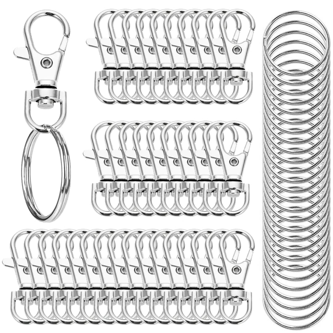 20/40/60 قطعة خطاف مفاتيح مع حلقة رئيسية، مشبك مع حلقة مسطحة لصنع المجوهرات والحرف اليدوية