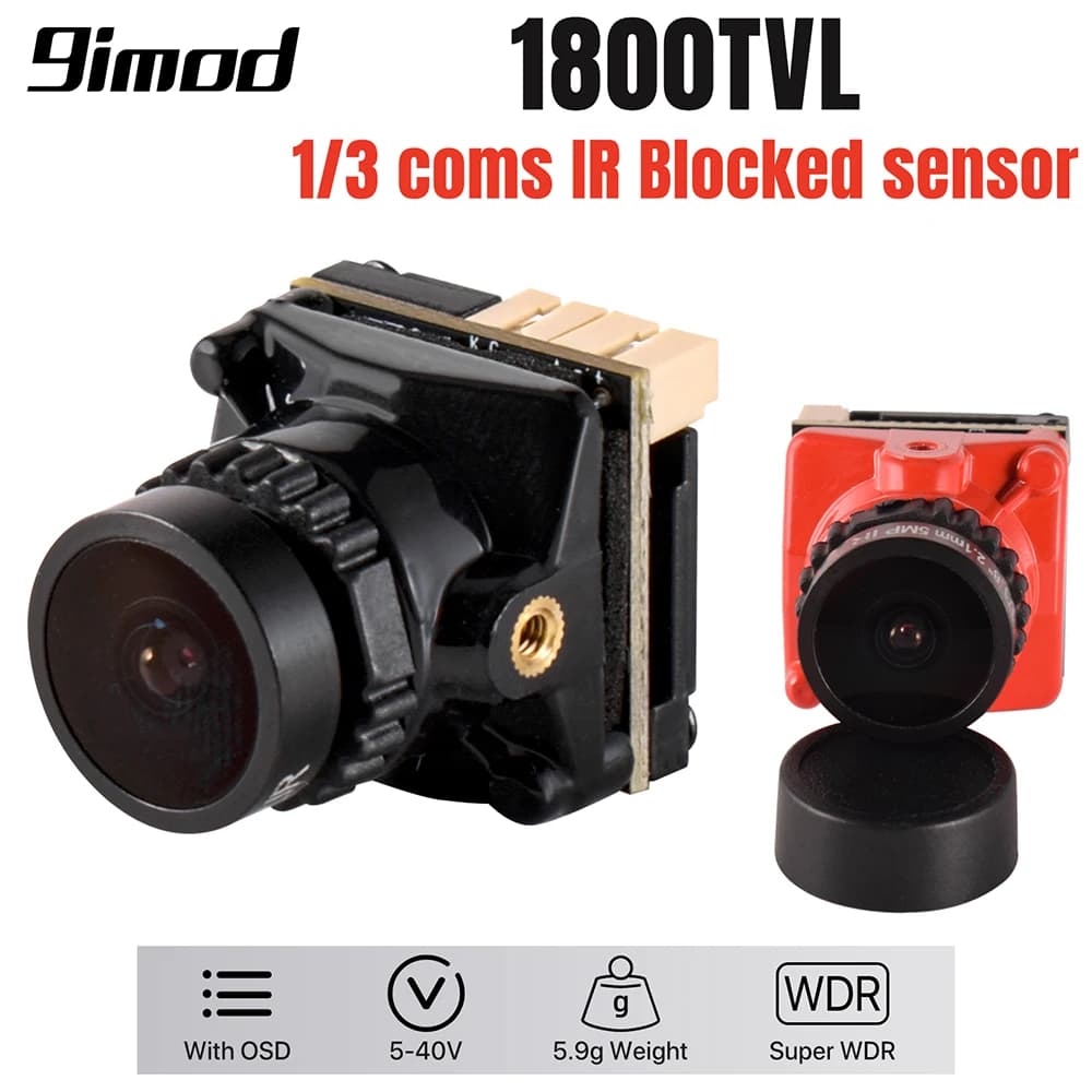 كاميرا 9IMOD FPV بدقة 1800TVL 5 ميجابكسل 2.1 مم 1/3 coms مستشعر IR محجوب 5V-40V NTSC/PAL مع OSD داخلي لطائرات RC FPV Racing DIY