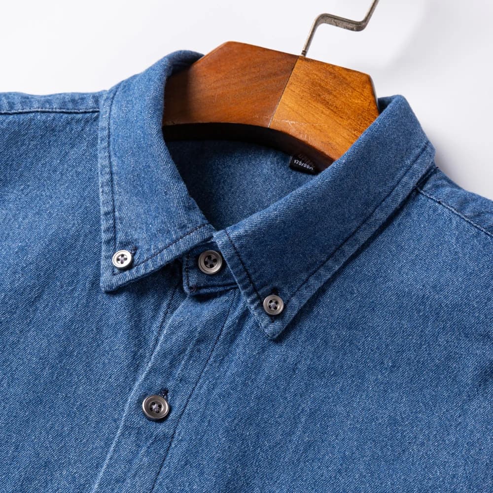 Man 100% Cotton Western Denim Pocket Shirt Long Sleeve Standard-fit Comfort Durability Soft Casual Washed Durability Work Shirts - 2