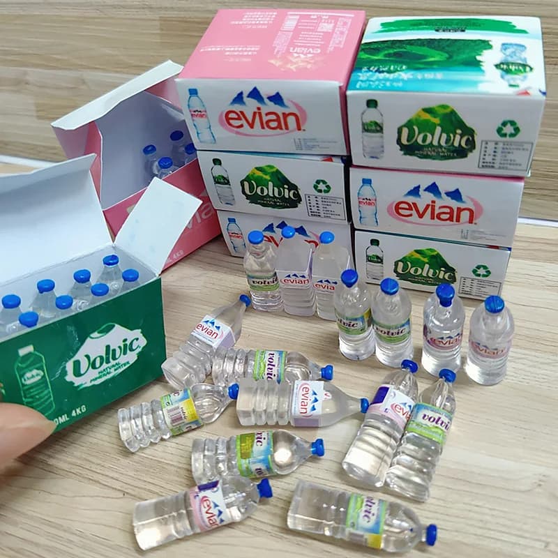 نموذج محاكاة مصغر زجاجة مياه معدنية مع صندوق نموذج مشروب مصغر لعبة مطبخ دمية سوبر ماركت طعام - 2