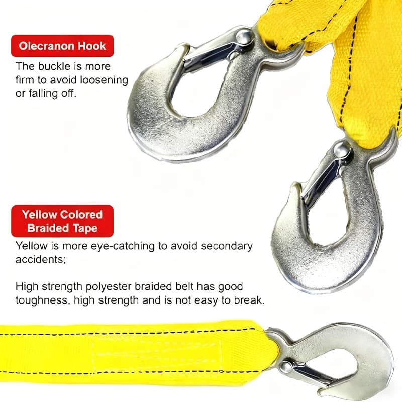 كابل سحب سيارات ثقيل 3 طن 5 طن 3 متر 4 متر حبل سحب مقطورة مع خطافات أمان مجموعة إنقاذ طوارئ على الطريق لسيارات الفان - 2