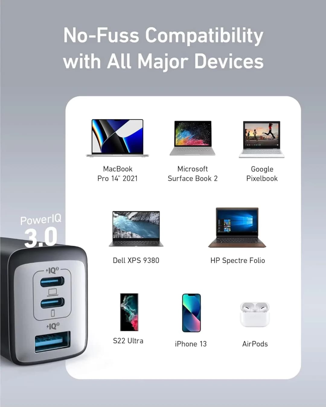 Anker 735 65W GaN Charger Nano II USB C Fast Charging 3-Port Fast Compact Foldable Wall For MacBook Pro/Air iPad Galaxy Switch - 6