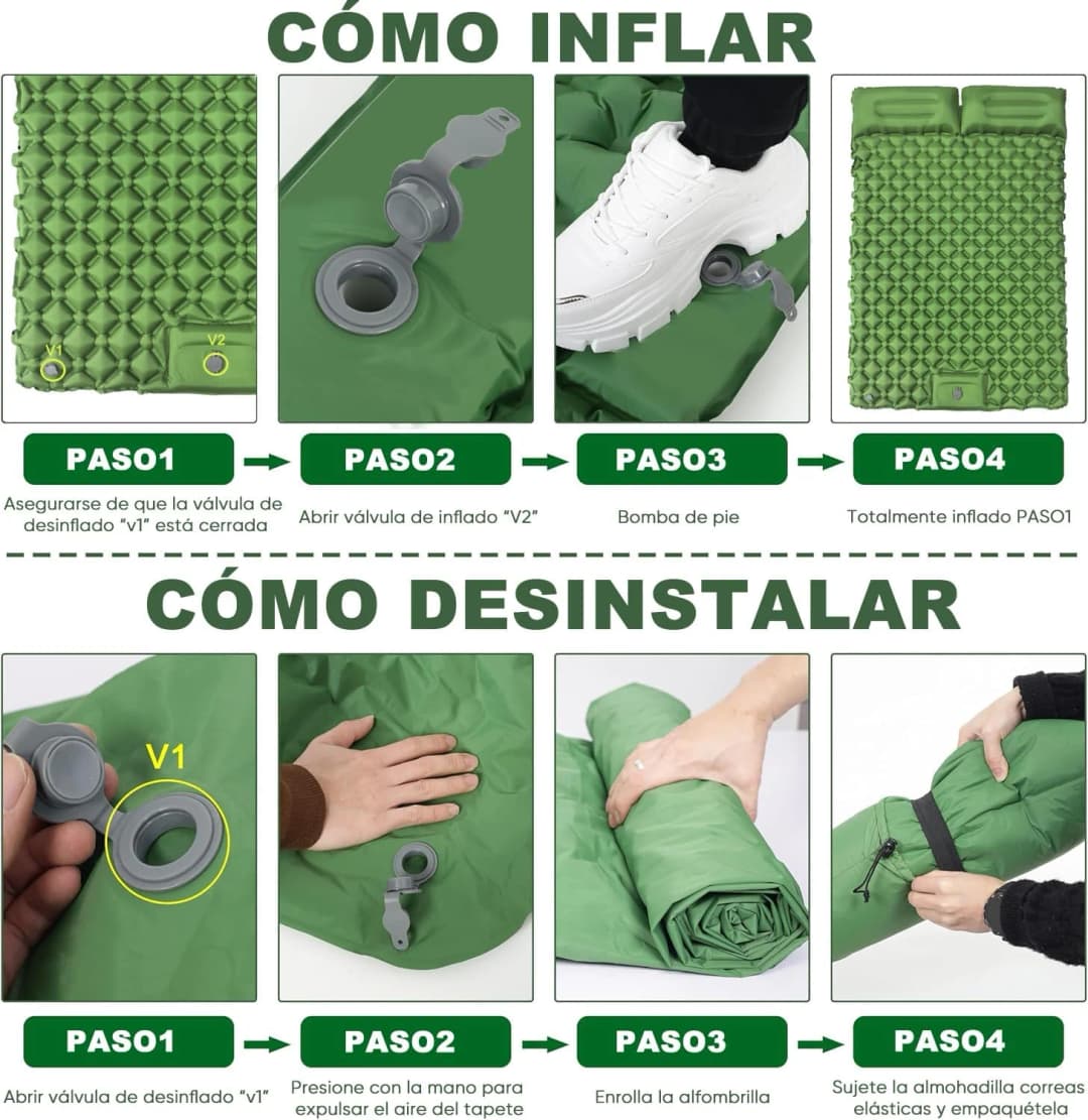 Outdoor Camping Double Inflatable Mattress Extra Wide Sleeping Pad Ultralight Folding Bed Sleeping Mat Car Travel Mat - 6