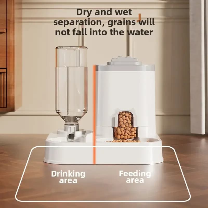 Automatic Cat & Dog Water Dispenser with Integrated Food Basin No Batteries Needed,Automatic Pet Feeder One-Piece Design - 2